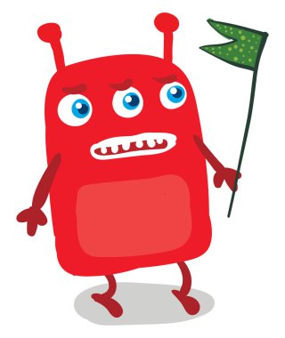 Yeşil bayraklı, vektörlü veya renkli illüstrasyonlu canavar.