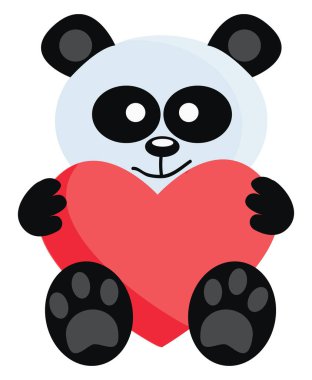 Bir panda ve kalp, vektör veya renk illüstrasyon.