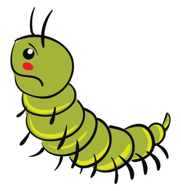 Üzgün yeşil kırkayak, illüstrasyon, beyaz arka plan vektör.