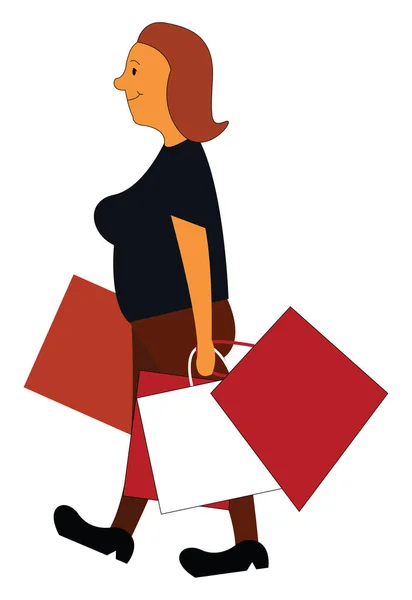 Eine Shoppingfrau, ein Vektor oder eine farbige Illustration. — Stockvektor