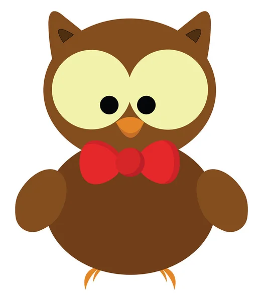 An owl with red bow, vector or color illustration. — Stock Vector