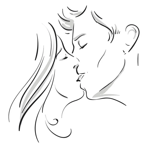 Croquis d'un couple embrassant, illustration vectorielle ou couleur . — Image vectorielle