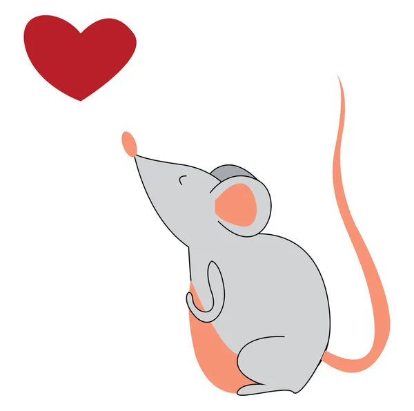 A mouse and a red heart, vector or color illustration. — Stock Vector