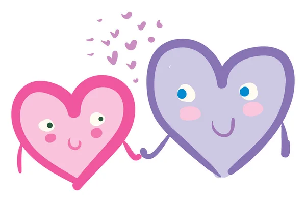 Un 2 corazones felices tomados de la mano, vector o ilustración en color . — Archivo Imágenes Vectoriales