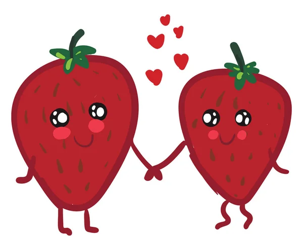 A red strawberries holding hands, vector or color illustration. — Stock Vector
