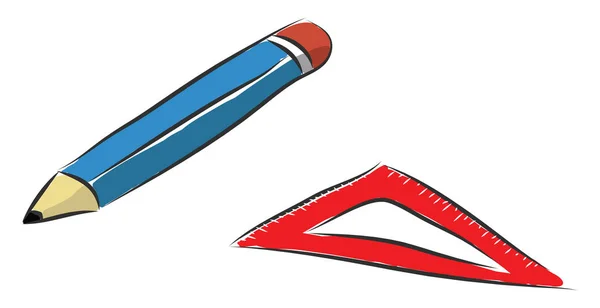 Pencil and a ruler, vector or color illustration. — Stock Vector