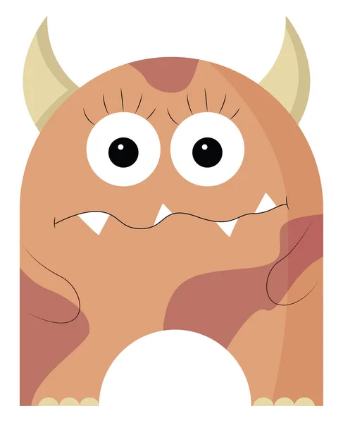 A brown monster with horns, vector or color illustration. — Stock Vector