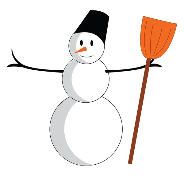 Pupazzo di neve con scopa, vettore o illustrazione a colori . — Vettoriale Stock
