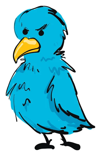 Rozzlobený modrý pták, ilustrace, vektor na bílém pozadí. — Stockový vektor