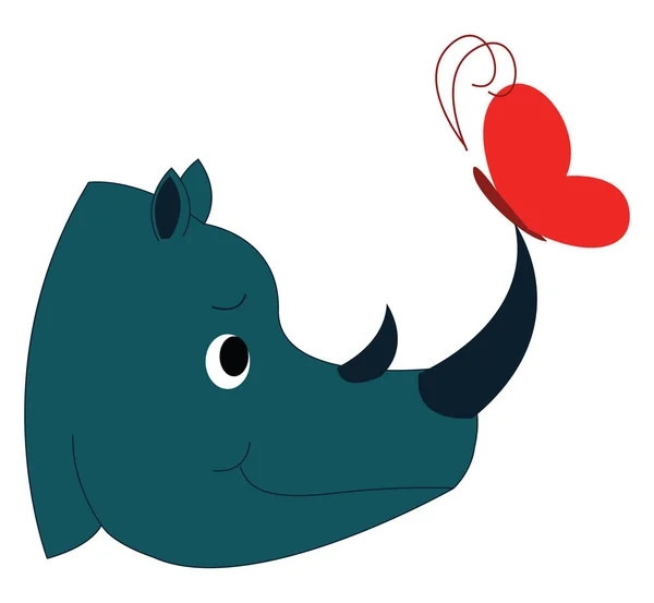 Rinoceronte y mariposa, ilustración, vector sobre fondo blanco — Vector de stock