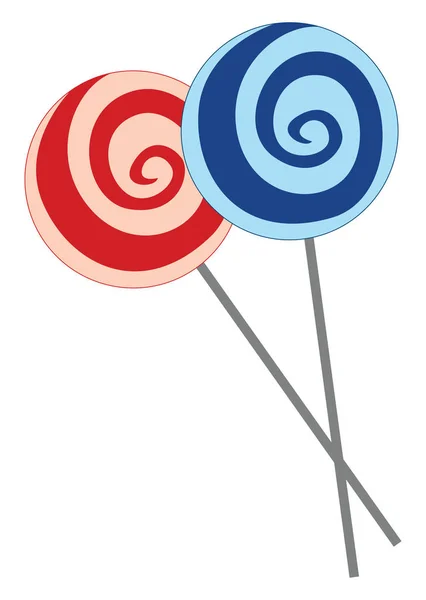 Rode en blauwe lollies, illustratie, vector op witte achtergrond — Stockvector