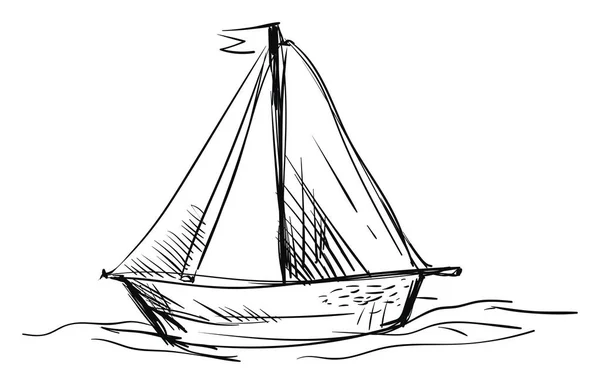 Żagiel łódź szkic, ilustracja, wektor na białym tle. — Wektor stockowy