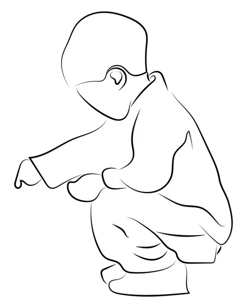 Enfant accroupi, illustration, vecteur sur fond blanc . — Image vectorielle