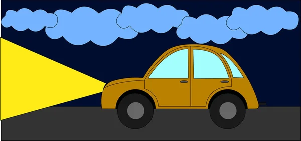 Autofahren in der Nacht, Illustration, Vektor auf weißem Hintergrund. — Stockvektor