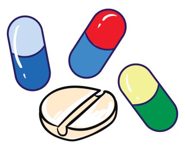 Tıp hapları, illüstrasyon, beyaz arka plan vektör.