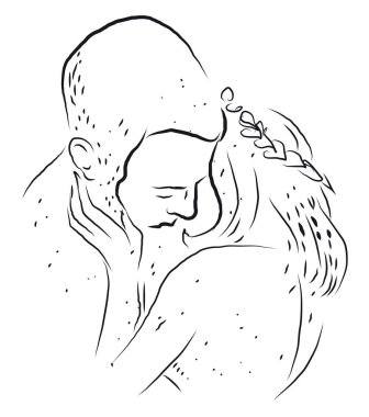 Beyaz arka plan üzerinde çizim, illüstrasyon, vektör öpüşme İnsanlar.