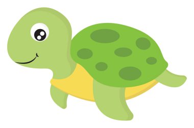 Sevimli deniz kaplumbağası, illüstrasyon, beyaz arka plan vektör.