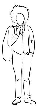 Beyaz arka planda çantalı, illüstrasyonlu, vektörlü adam.