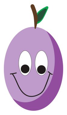 Gözleri mor erik, illüstrasyon, beyaz arka plan vektör.