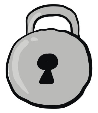 Yuvarlak gümüş asma kilit, illüstrasyon, beyaz arka plan vektör.