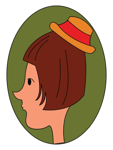 Girl wearing a little hat, illustration, vector on white backgro — Stock Vector