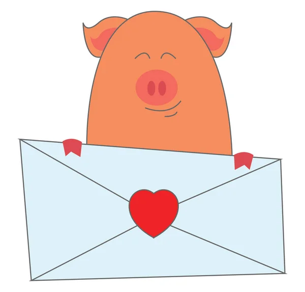 Cochon tenant une lettre, illustration, vecteur sur fond blanc — Image vectorielle