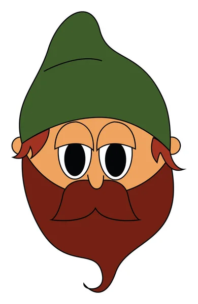 Gnome with green cap and beard, illustration, vector on white b — стоковый вектор