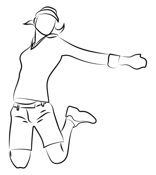 Schizzo di una ragazza felice, illustrazione, vettore su sfondo bianco — Vettoriale Stock