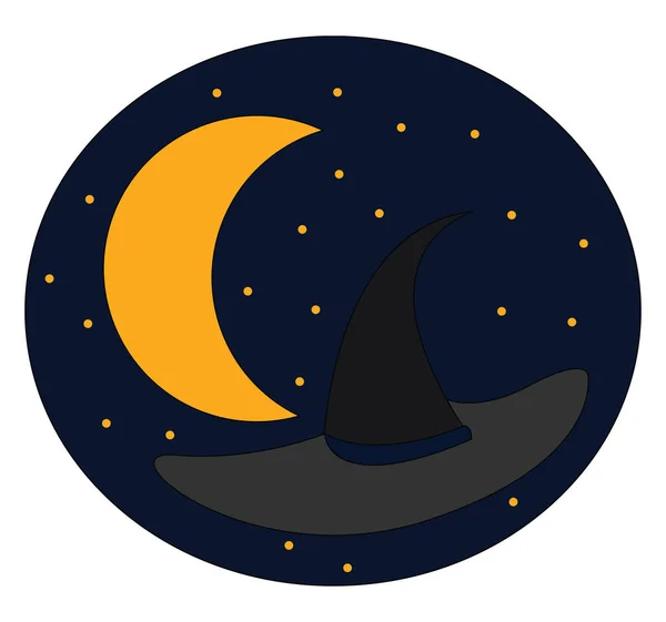 Witch hat at night, illustration, vector on white background. — Stock Vector