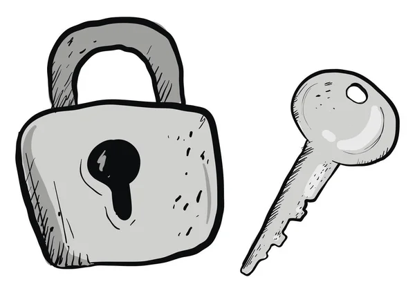 Serrure grise et clé, illustration, vecteur sur fond blanc . — Image vectorielle