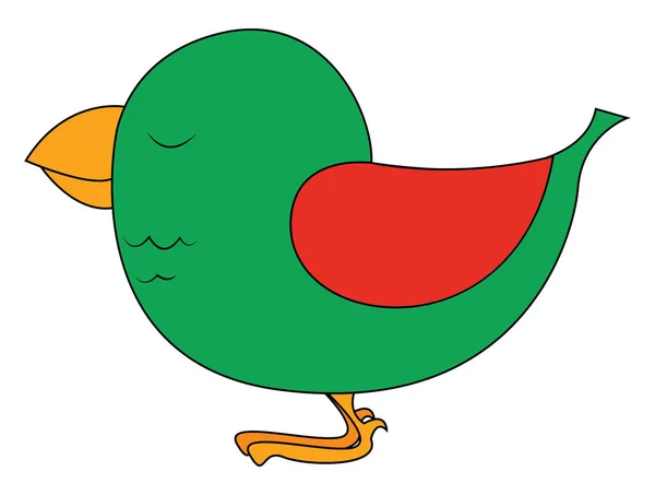 Groene vogel met rode vleugels, illustratie, vector op witte blauw — Stockvector