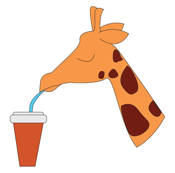 Giraffe pít limonádu, ilustrace, vektor na bílém pozadí. — Stockový vektor