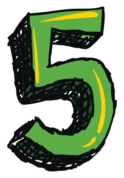 Zelené číslo pět, ilustrace, vektor na bílém pozadí. — Stockový vektor