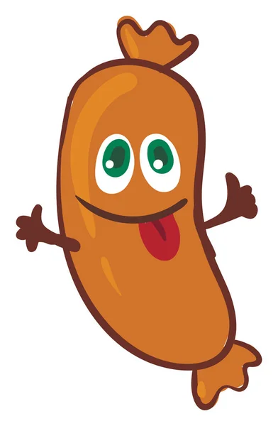 Small happy sausage, illustration, vector on white background. — Stock Vector