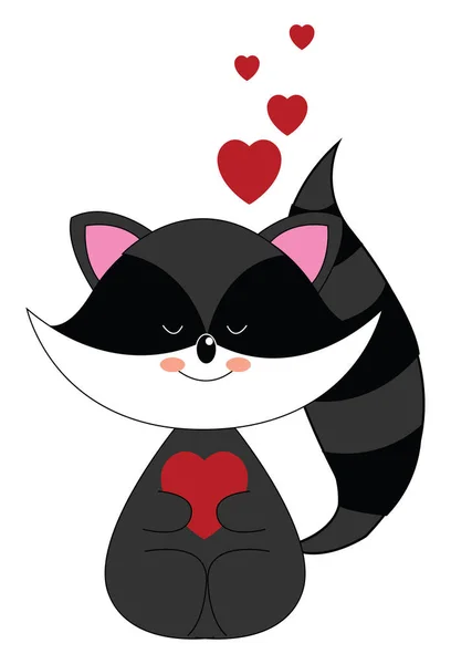 Raccoon in love, illustration, vector on white background. — Stock Vector