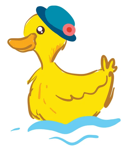 Cute duck wearing a hat, illustration, vector on white backgroun — Stock Vector