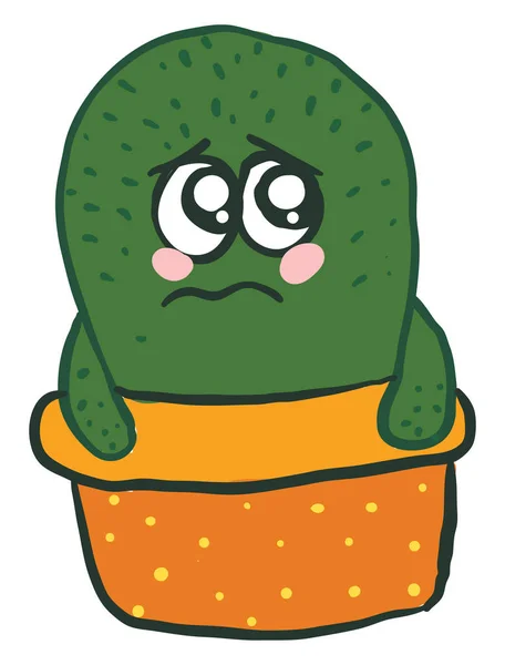 Cactus en maceta naranja se ve triste, ilustración, vector en whi — Archivo Imágenes Vectoriales