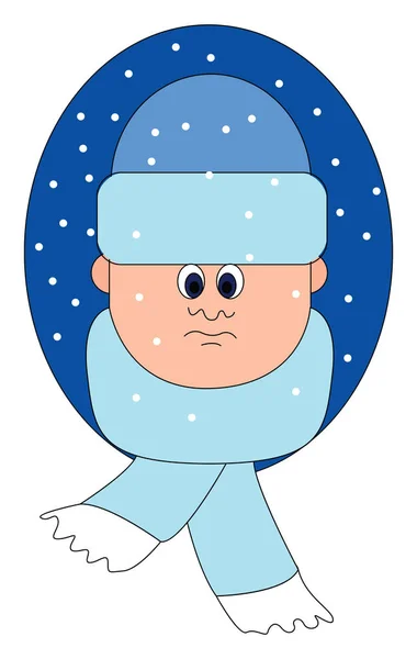 Ragazzo sulla neve con cappello, illustrazione, vettore su sfondo bianco . — Vettoriale Stock