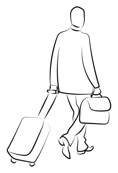 Homme avec une valise, illustration, vecteur sur fond blanc . — Image vectorielle