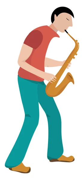Man spelar saxofon. illustration, vektor på vit bakgrund. — Stock vektor