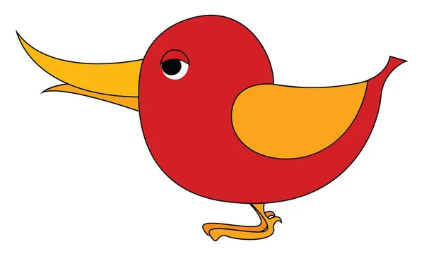 Röd liten fågel med gula vingar, illustration, vektor på vit — Stock vektor