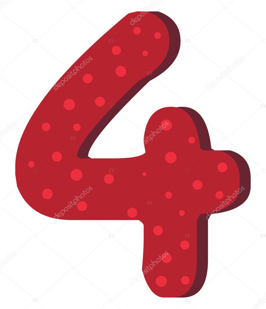 Red number four with dots, illustration, vector on white backgro