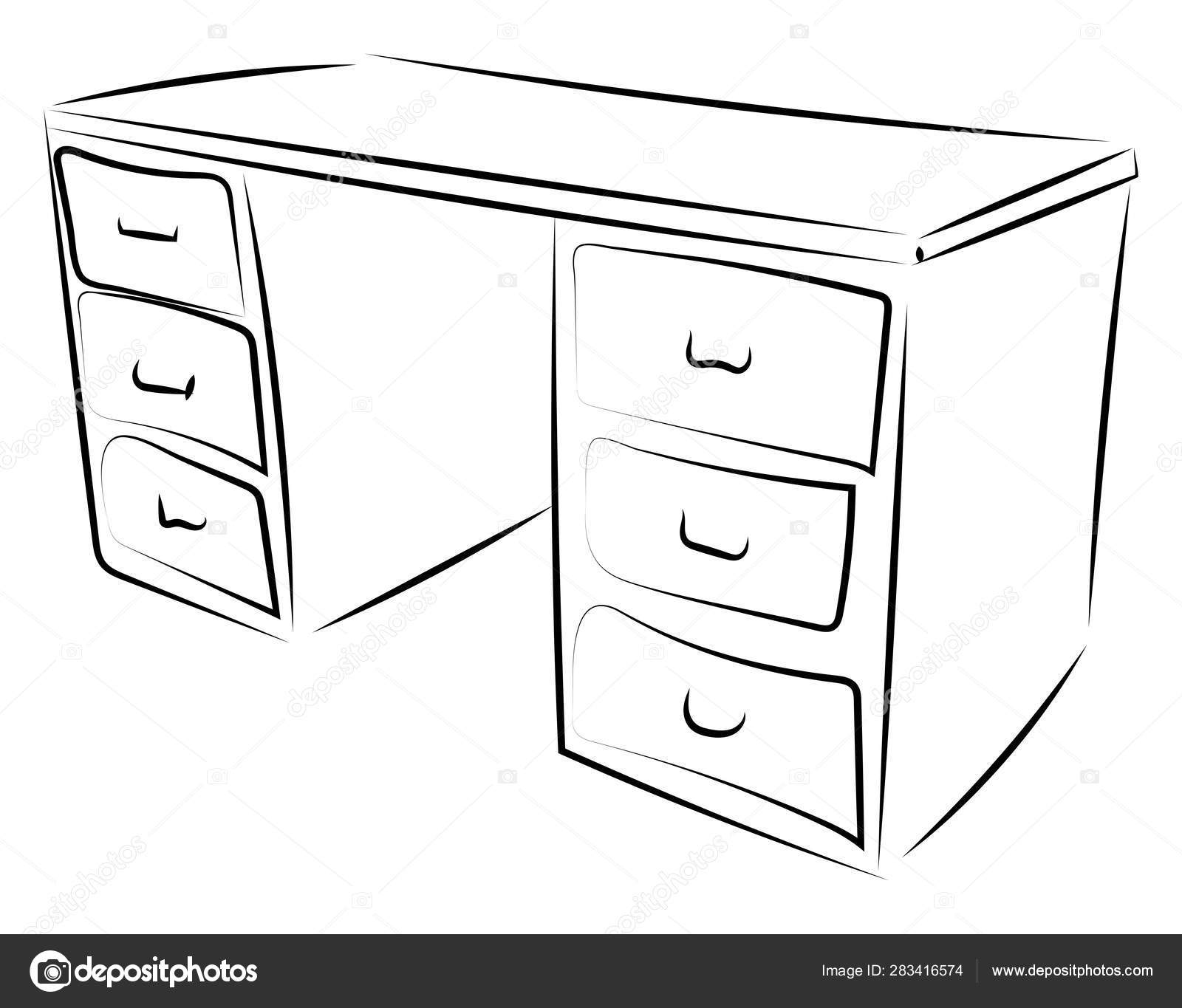 Download Working desk drawing, illustration, vector on white