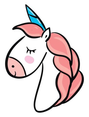 Kapalı gözlü tek boynuzlu at, illüstrasyon, beyaz backgrou vektör