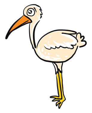 Korkmuş leylek ayakta, illüstrasyon, beyaz arka plan vektör.