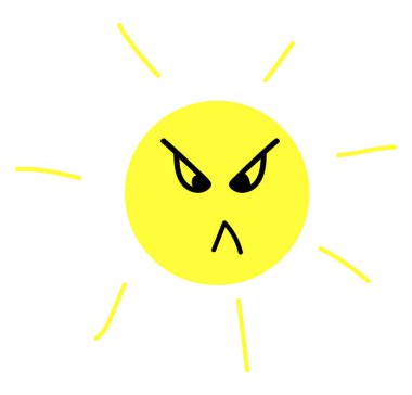 Kızgın güneş, illüstrasyon, beyaz arkaplanda vektör.