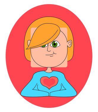 Mavi bluzlu kız, illüstrasyon, beyaz arka plan üzerinde vektör