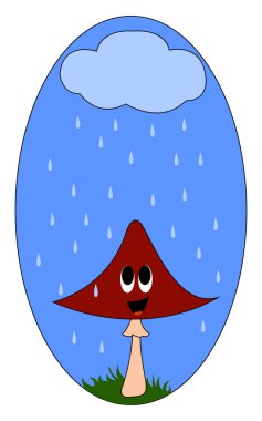 Yağmurda mantar, illüstrasyon, beyaz arkaplanda vektör