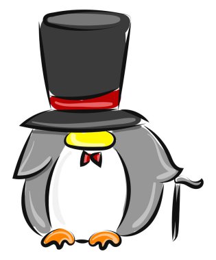 Şapkalı penguen, illüstrasyon, beyaz arka plan üzerinde vektör