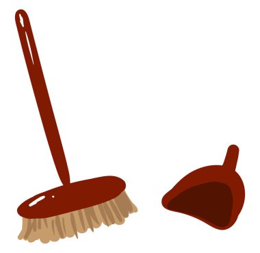 Kahverengi süpürge ve kepçe, illüstrasyon, beyaz arka plan vektör